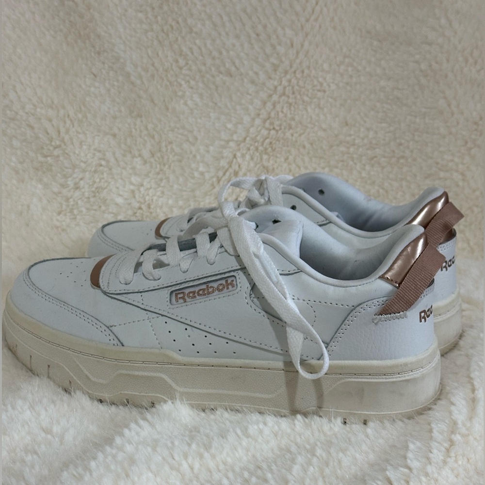 Reebok White, Tan and Rose Gold Club C Extra Sneakers